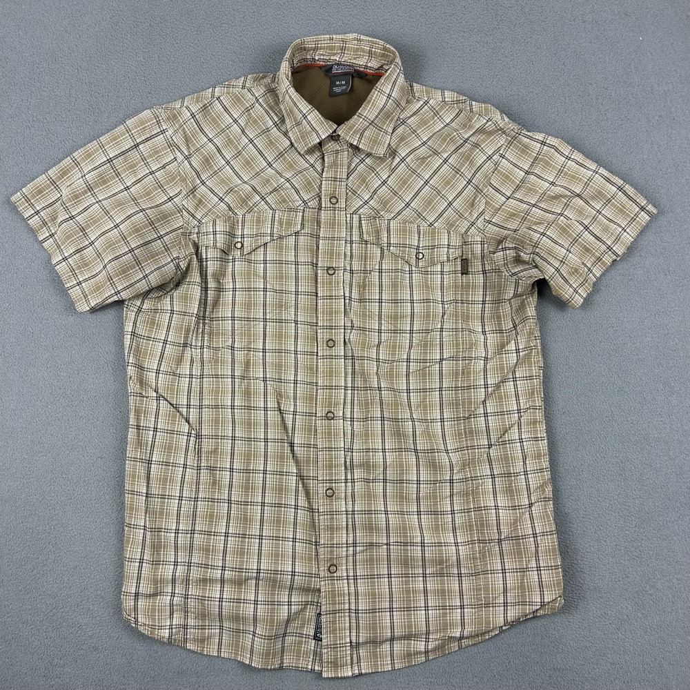 Outdoor Research Shirt Mens‎ Medium Brown Plaid Pagosa Short Sleeve Snap Front